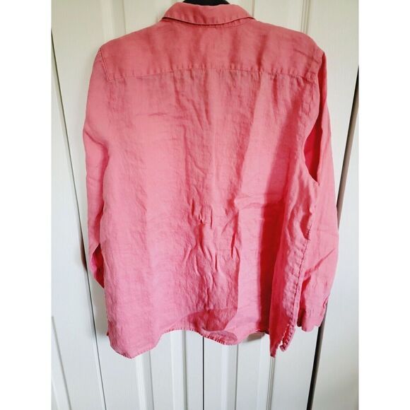 J Jill XL Love Linen Button Down Shirt Pink Peach Long Sleeve Blouse 100%‎ Linen - Picture 3 of 6